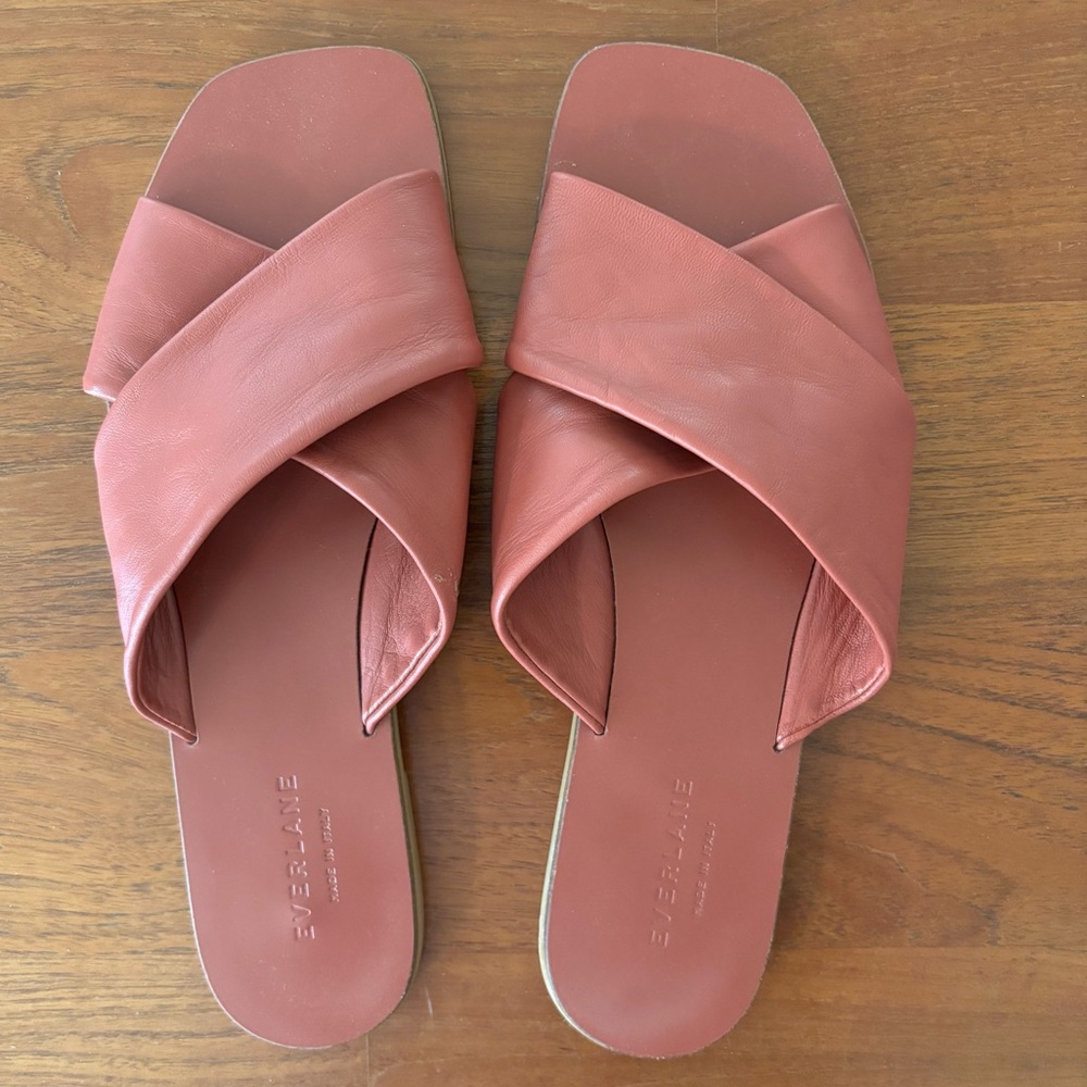 NWOT Everlane The Day Crossover Leather Flat Sandals Clay Pink sz 10